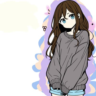 manga teen girl  in a sweater and baggy pants