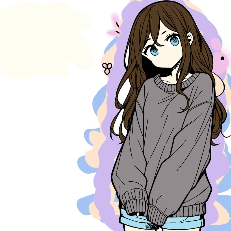 manga teen girl  in a sweater and baggy pants