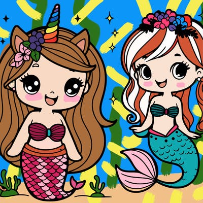 unicorn and mermaid girls