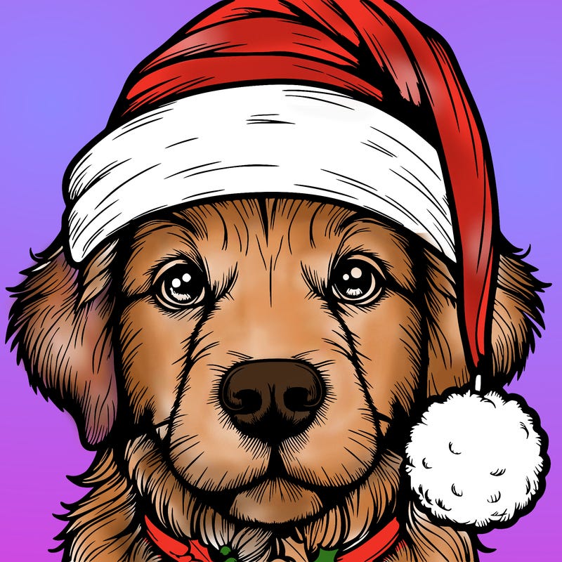 realistic dog with a christmas hat