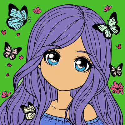 realistic girl with butterflies around her