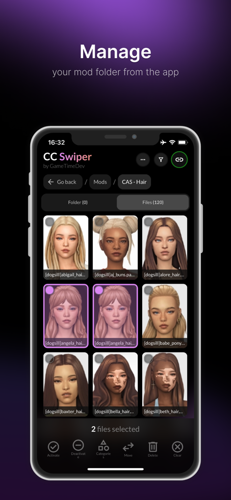 CC Swiper - Sims 4 custom content management interface in the CC Swiper mobile app