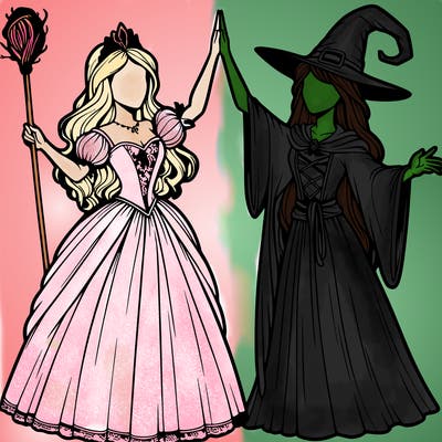 detailed realistic split of a princess and a witch