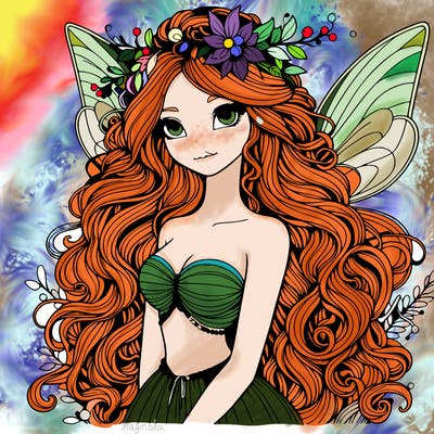 realistic fairy goddess with long curly hair