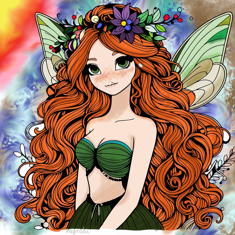 realistic fairy goddess with long curly hair