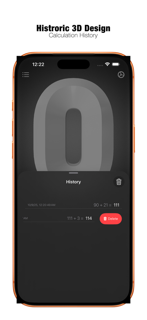 Calculator DE - Calculation history screen in Calculator DE showing past results with dates and times.