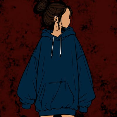 realistic girl with a oversized sweatshirt on and a bun