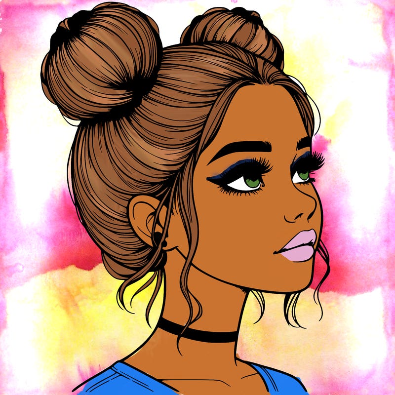 realistic girl with buns on the top of her head