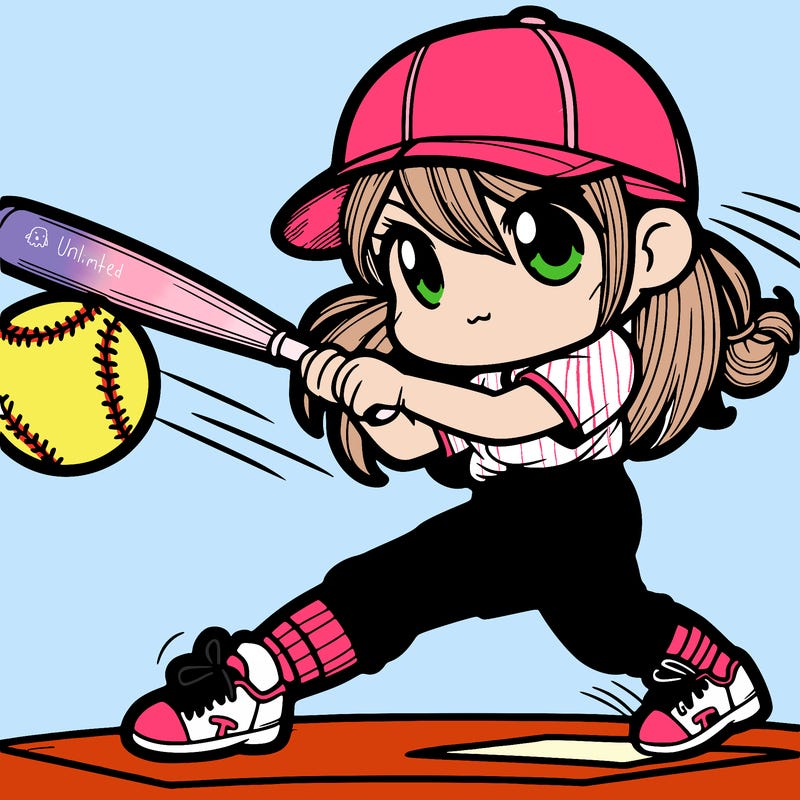 softball and a girl hitting a home run