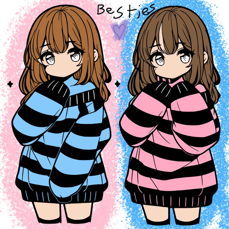 anime girl in a striped oversized sweater