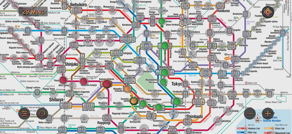 Tokyo Subway Map Route 東京地下鉄ナビ - Detailed Tokyo subway map in English showing route planning with estimated travel time