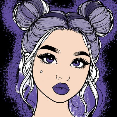 realistic girl with two buns on her hair and lips