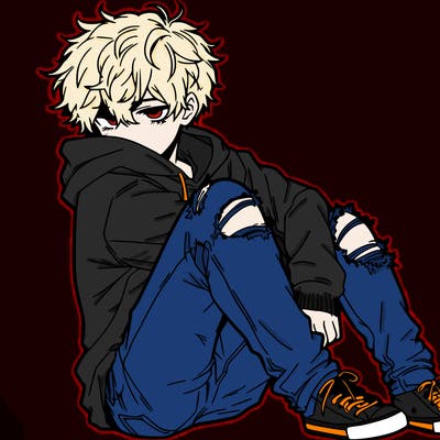 a male hoddie ripped jeans messy hair anime
