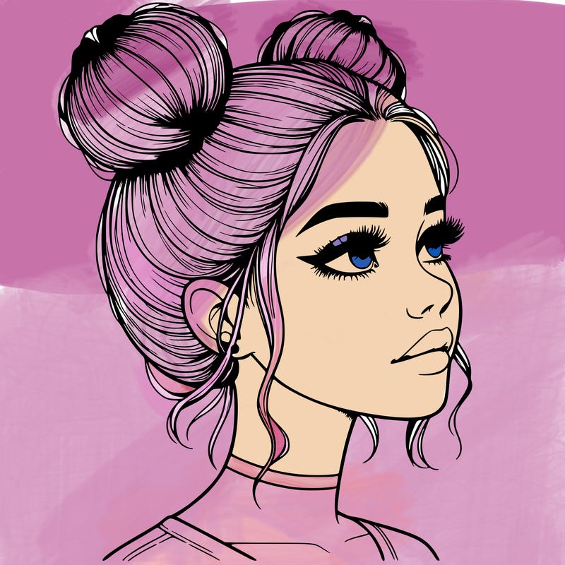 realistic girl with buns on the top of her head