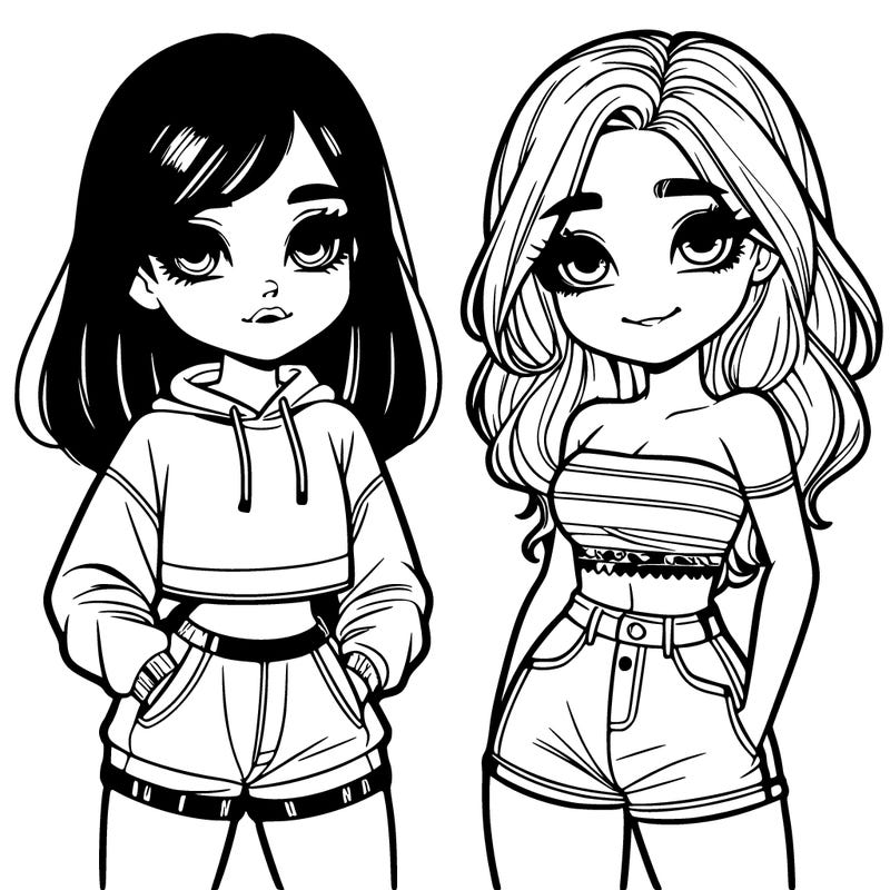 two cute teenage girls one wearing a hoodie and shorts and the other wearing crop top and shorts