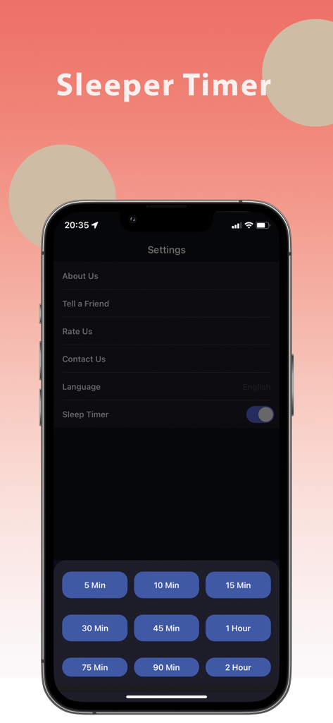 Musicase: Music Player - Musicase app interface showing sleep timer settings and time duration options