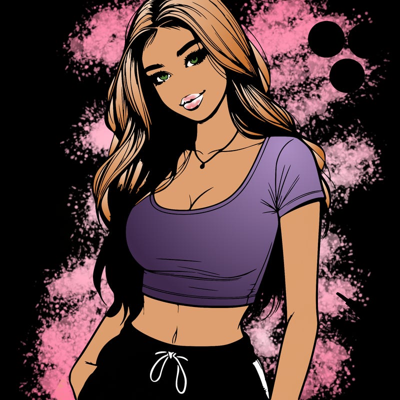 beautiful girl cropped tshirt and sweatpants realistic