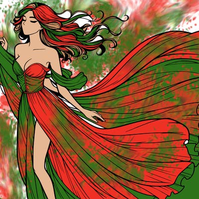 realistic woman in dress flowing the the wind