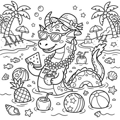 Get ready for a super fun summer with this Leviathan coloring page, specially designed for kids! Your little artists can bring this friendly sea creature's beach vacation to life with their favorite colors.