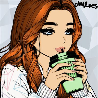 realistic girl drinking coffee