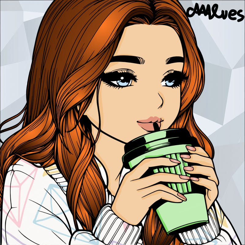 realistic girl drinking coffee