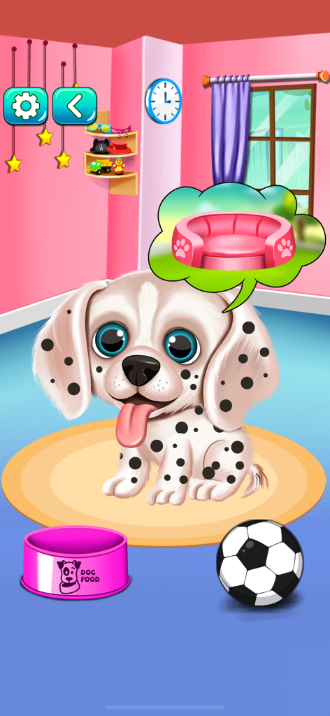 My Puppy Daycare Salon - Niedlicher Dalmatiner-Welpe in einem rosa Zimmer, der von einem Haustierbett träumt