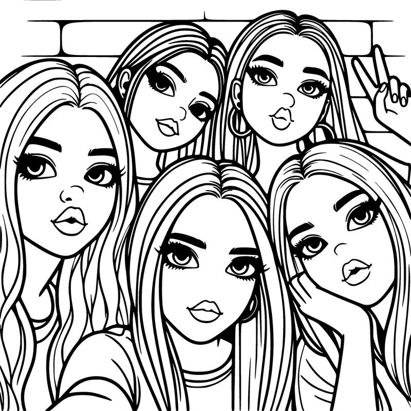 group of teen girls friends y2k up close in a selfie