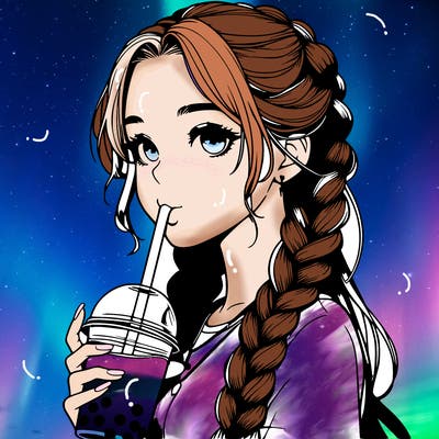 realistic girl with braided hair drinking boba