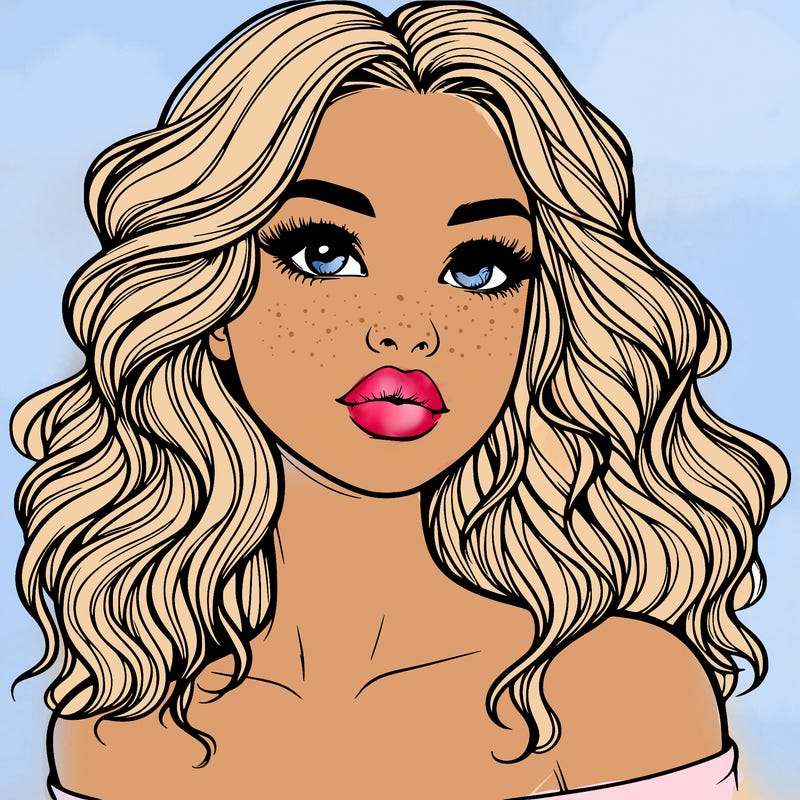 realistic girl with wavy hair and lips