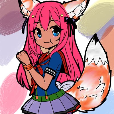a anime girl with fox ears on the top of her head and a fox tail