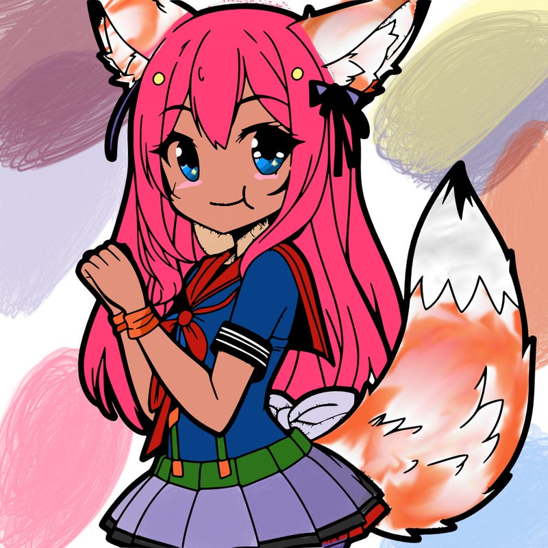 a anime girl with fox ears on the top of her head and a fox tail