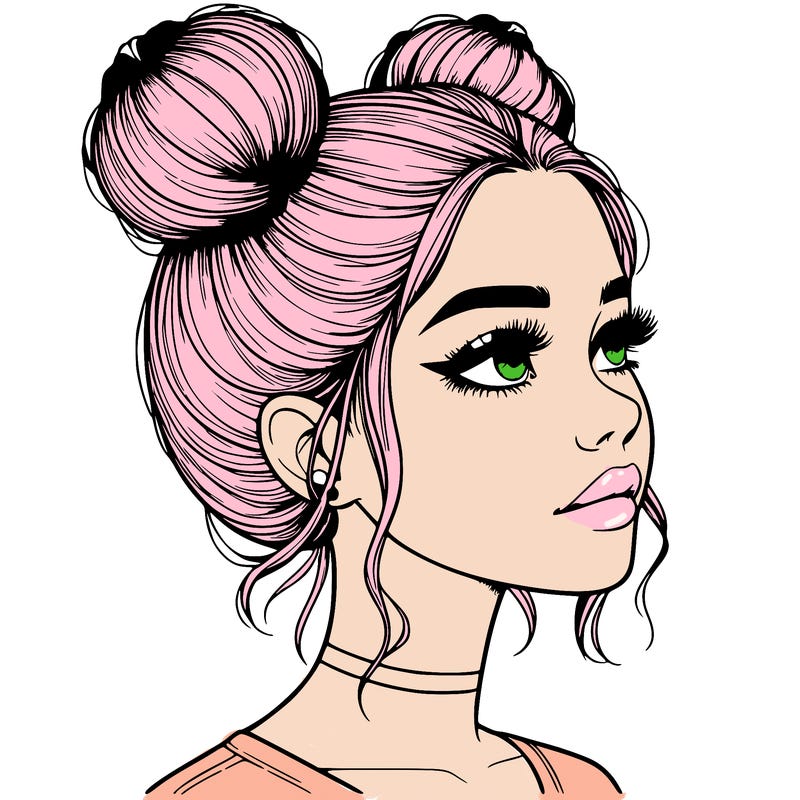 realistic girl with buns on the top of her head