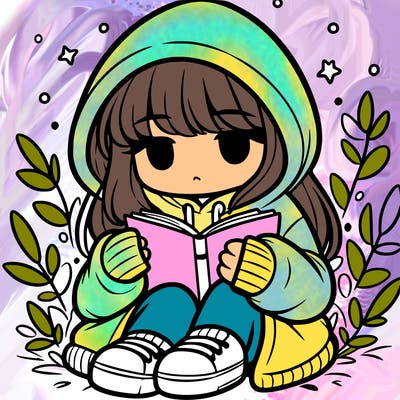 girl in oversized hoodie reading a book