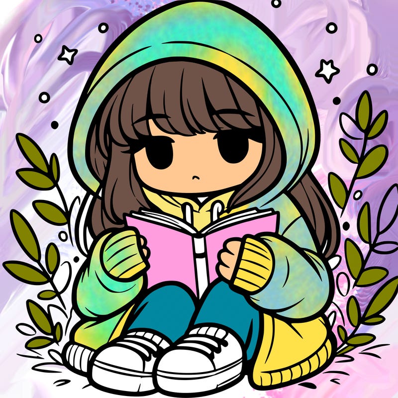 girl in oversized hoodie reading a book