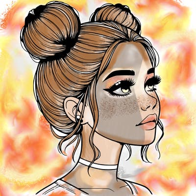 realistic girl with buns on the top of her head