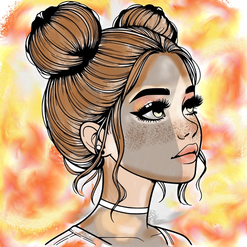 realistic girl with buns on the top of her head