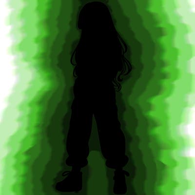 girl in baggy pants crop top and long hair