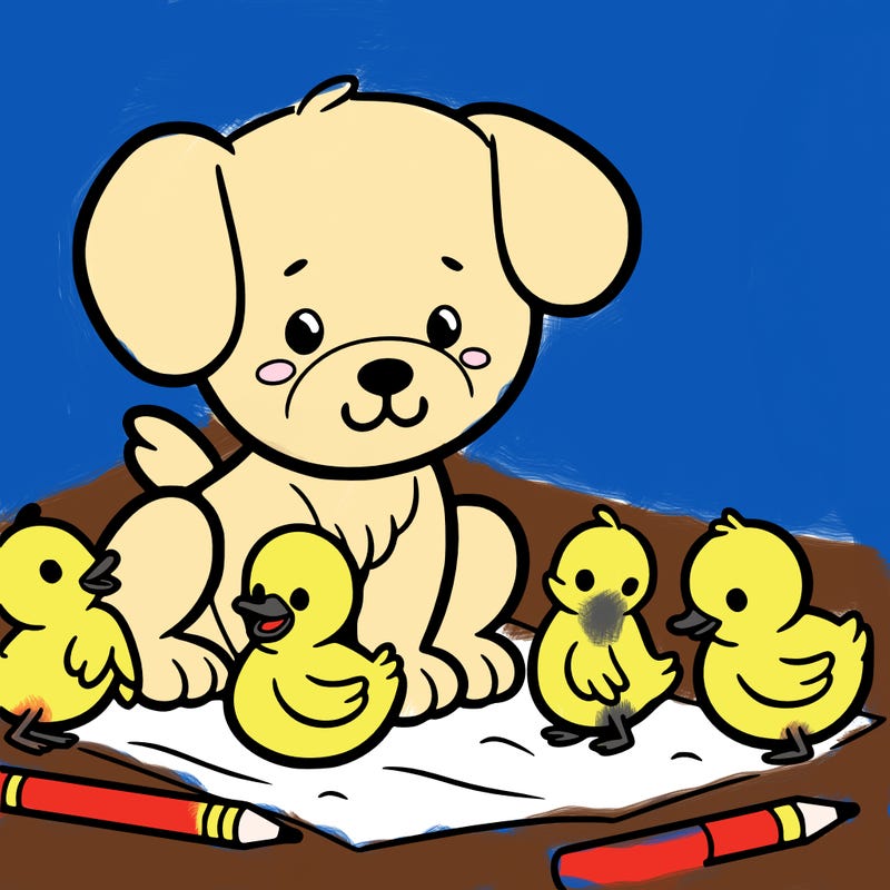 cute dog and baby ducklings together