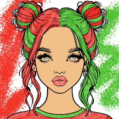 realistic girl with two buns in hair and lips