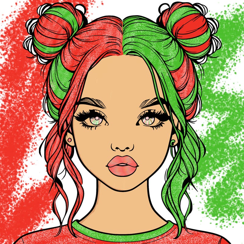 realistic girl with two buns in hair and lips