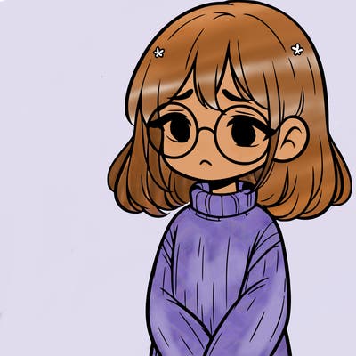 sad girl with glasses in a sweater