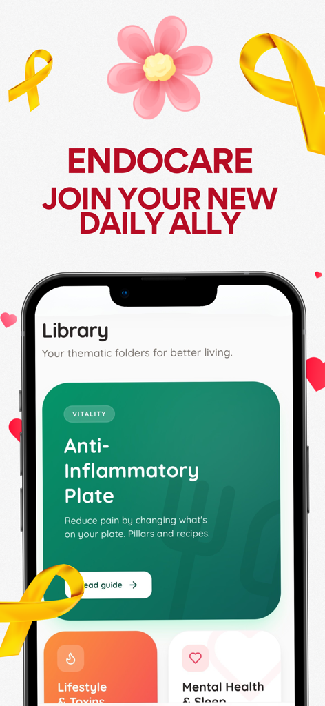 EndoCare : Endo/Period Tracker - EndoCare app showing an anti-inflammatory nutrition guide in its library section