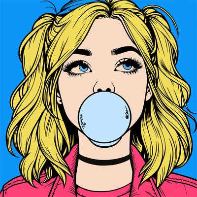 realististic girl blowing bubble -gum