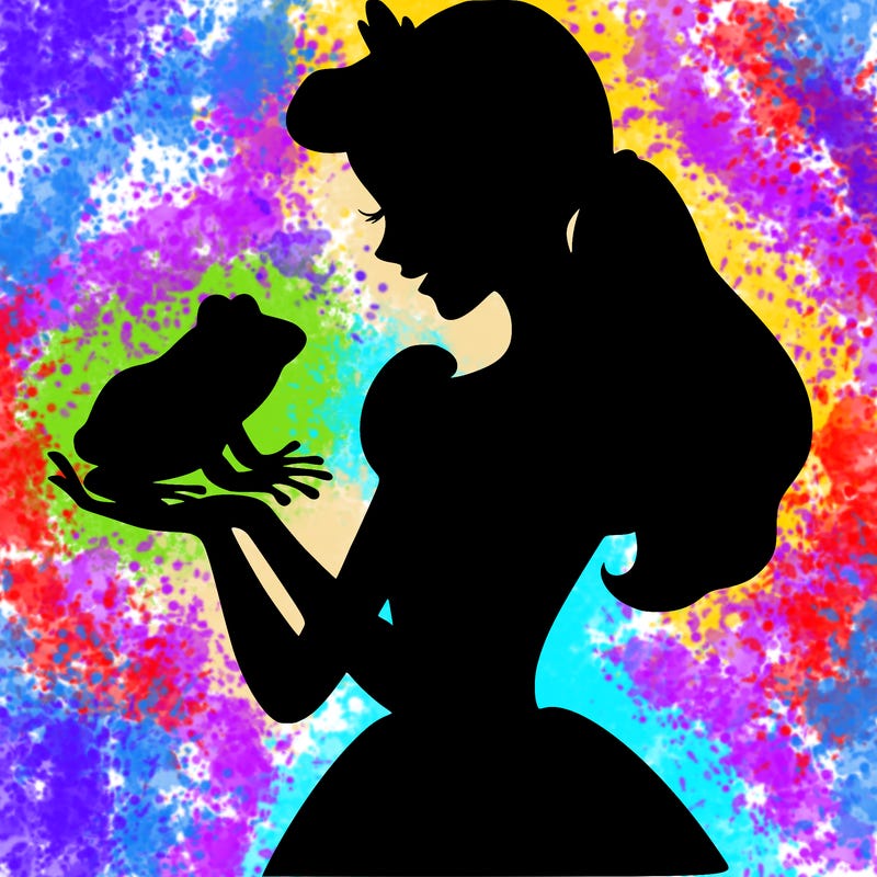 a shadow of a princess holding a frog realistic