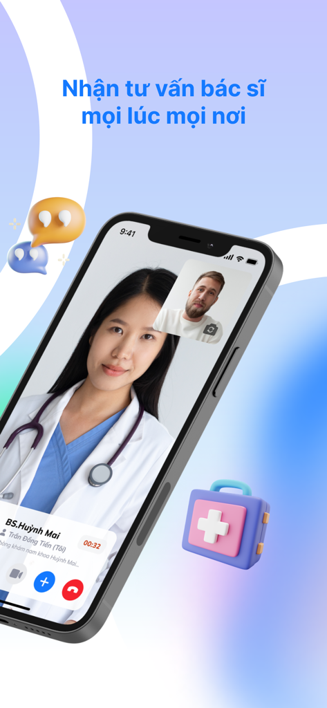 eDoctor - Know Your Health - A smartphone screen showing a video consultation between a doctor and a patient on the eDoctor app