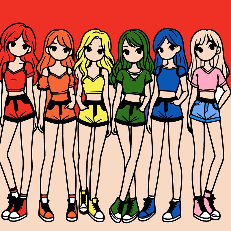 a group of girls wearing crop tops and shorts