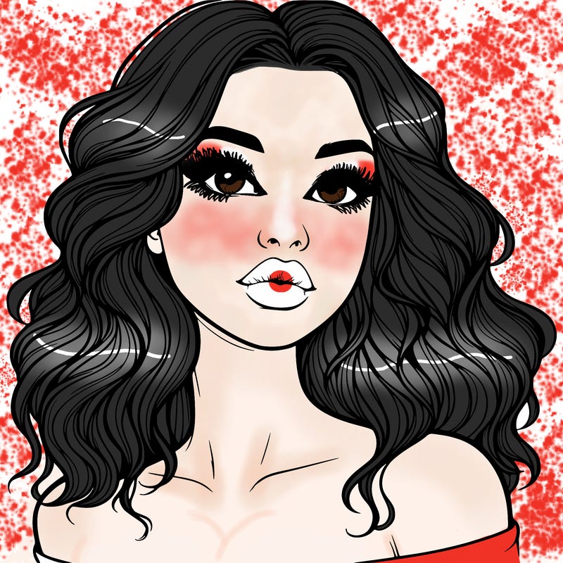realistic girl with wavy hair and lips