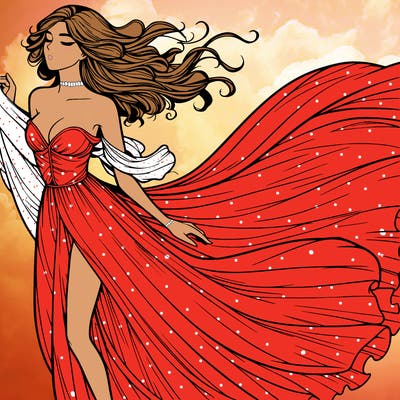 realistic woman in dress flowing the the wind