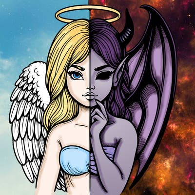 realistic angel half demon