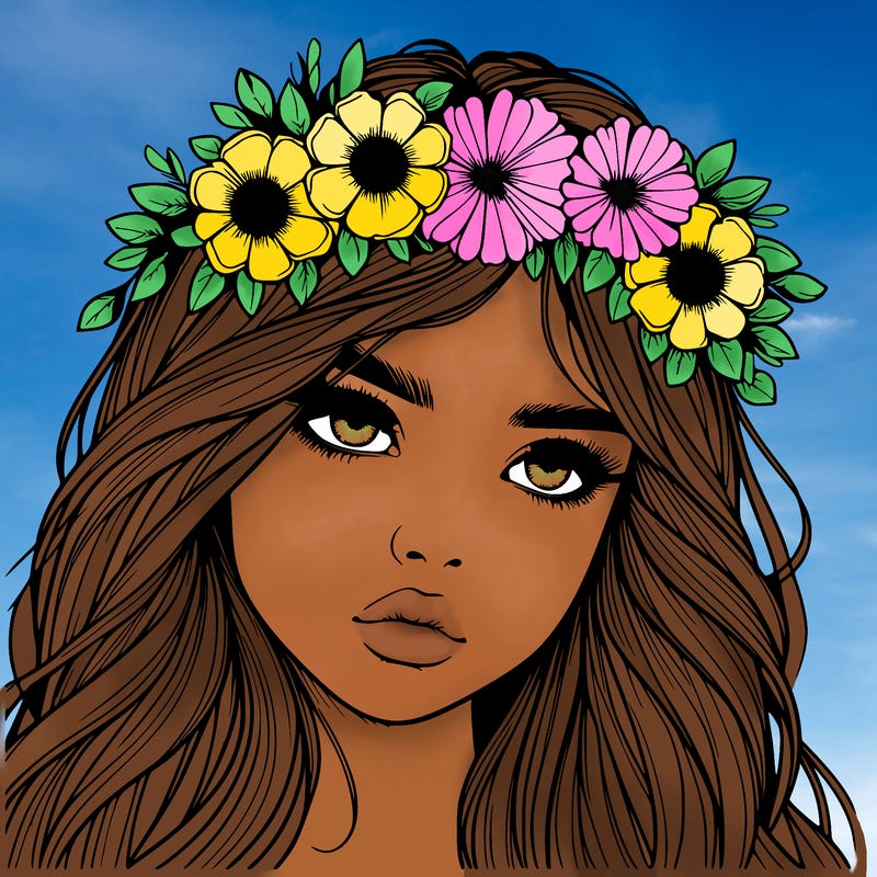 realistic girl with flowers crown